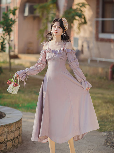 Vestido Vintage Francés Cuello Sling Lila - Image 10