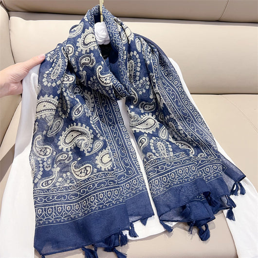 Foulard Étnico Estampado Cachemira Protección Solar Velo Ligero - Image 3