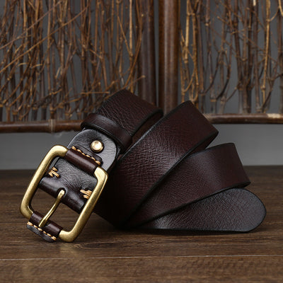 Cinturón de Cuero Genuino para Hombre con Hebilla Retro de Latón - Image 8