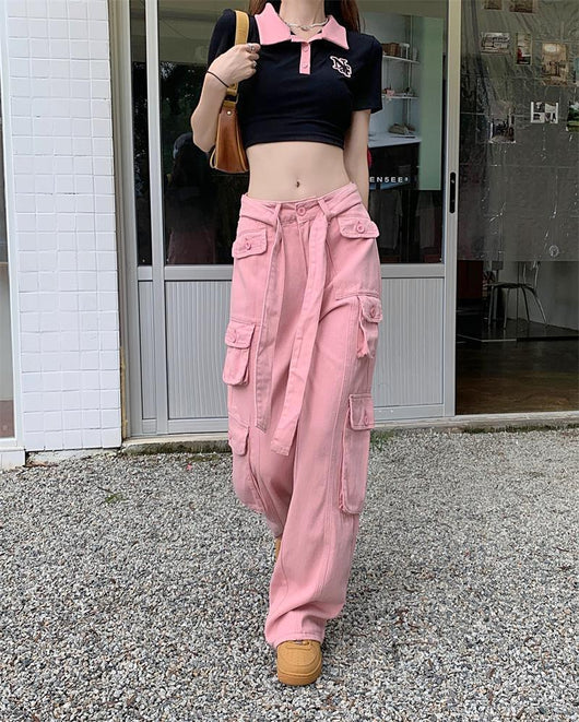 Pantalones Cargo Sueltos Vintage Americano con Múltiples Bolsillos y Detalles Desgastados - Image 12