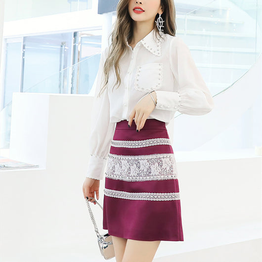 Conjunto Elegante de Blusa y Falda con Detalles de Diamantes - Image 8