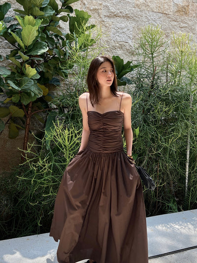 Vestido Plisado de Algodón con Escote V y Cintura Ajustable - Image 3