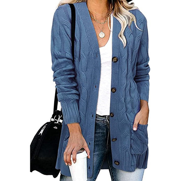 Abrigo Tejido Casual con Botones para Mujer - Otoño e Invierno