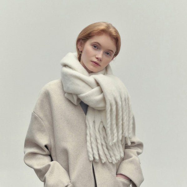 Bufanda Larga Mujer Invierno Color Sólido con Borlas - Estilo Fashion Versátil y Cálido