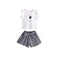 Conjunto Infantil Niña Estilo Coreano: Blusa Manga Corta y Short a Cuadros con Moño