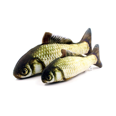 Two plush fish cat toys, one large and one small, with realistic green and brown scale patterns. - Image 22