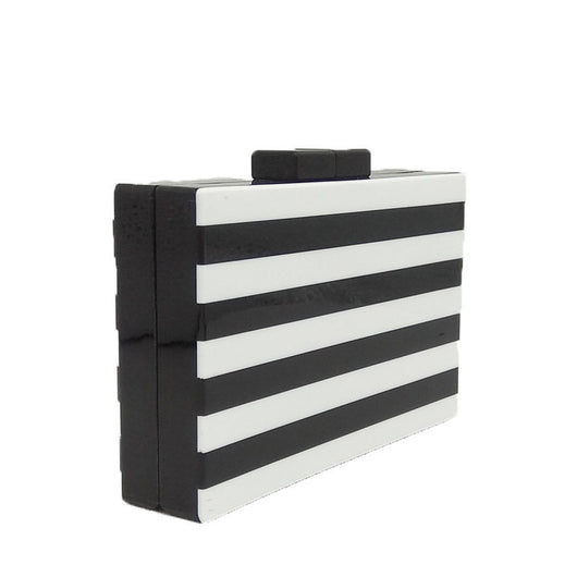 Cartera de Fiesta Rayas Blanco y Negro con Costura Acrílica - Image 9