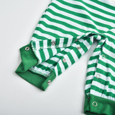 Green and white Christmas elf pajama set with a long-sleeve top and striped pants for parent-child matching. - Image 17