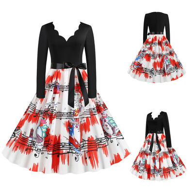 Vestido Largo Estampado Flores Ardientes Cuello V Manga Larga Amplio - Image 8