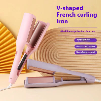 Lavender hair waver with rose gold corrugated plates for creating small curls or waves, shown on a white background. - Image 14