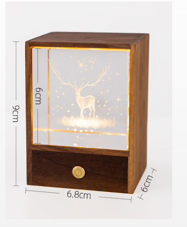 Lámpara Nocturna de Cristal con Diseño de Alce y Nubes - Caja de Madera - Image 12