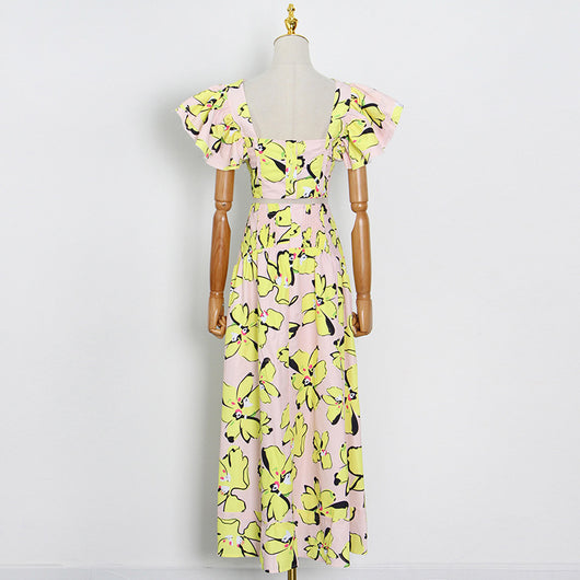 Conjunto Estampado: Blusa Corta Cuello Cuadrado con Volantes y Falda Larga Drapeada - Image 13