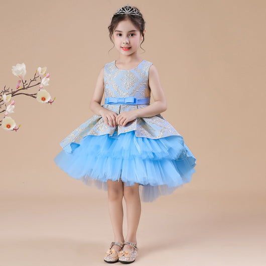 Vestido Infantil de Tul Jacquard con Pompones para Presentaciones - Image 23