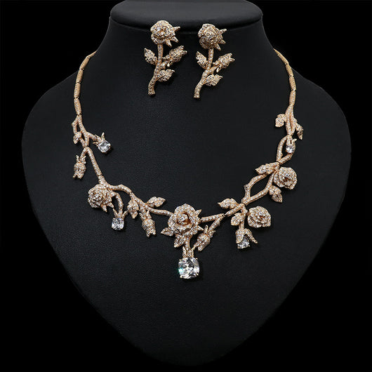 Conjunto de Collar y Aretes Nupcial con Flores de Alta Calidad - Image 12