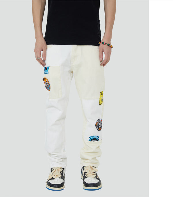 Jeans Guochao con Bordado de Patrón Callejero para Hombre