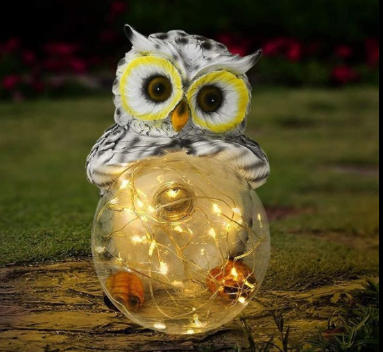 Luz Solar LED de Jardín con Figura de Búho en Resina