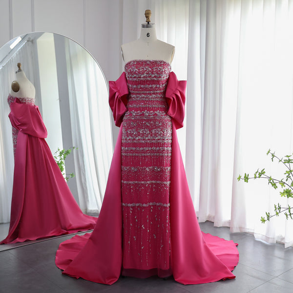 Vestido de Noche Satinado con Cuentas y Hombros Descubiertos - Image 7