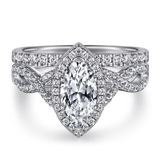Anillo de Plata Esterlina para Novia con Circón Marqués y Diamantes en Línea - Image 7
