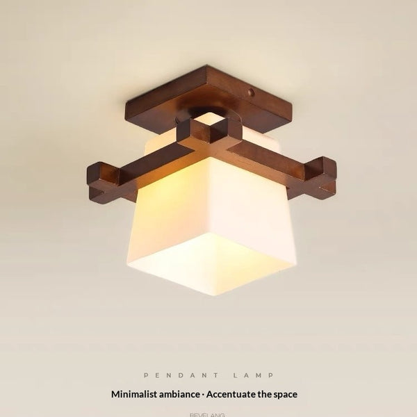 Lámpara de Techo Minimalista Tic-tac-toe en Vidrio y Madera Maciza Estilo Rústico Moderno