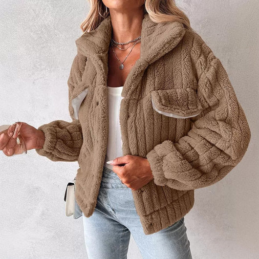 Cardigan Corto de Terciopelo con Rayas Hundidas y Solapa - Image 2