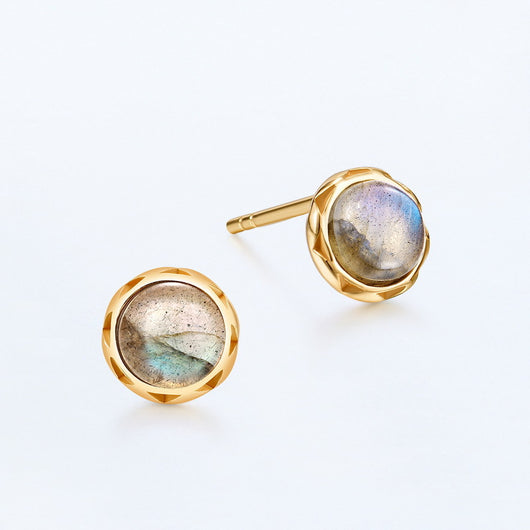 Aretes de Plata 925 con Labradorita - Diseño Minimalista Redondo - Image 11
