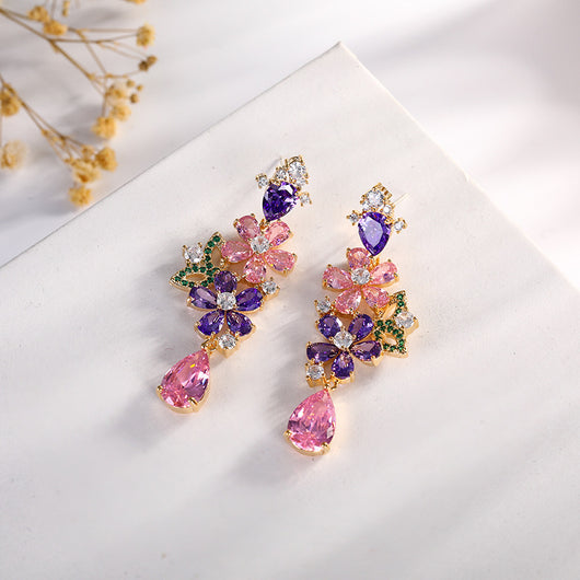 Aretes de Zircón Flor Gota de Agua Mariposa Multicolor - Image 4