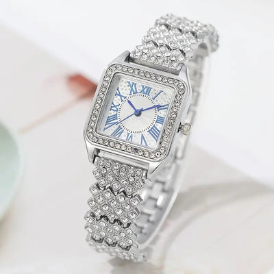 Reloj Cuadrado de Moda con Pulsera de Cuentas Brillantes Ajustable - Image 11