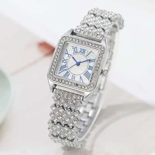 Reloj Cuadrado de Moda con Pulsera de Cuentas Brillantes Ajustable - Image 11
