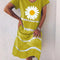 Vestido de Verano Estampado Girasol con Rayas - Manga Corta para Mujer