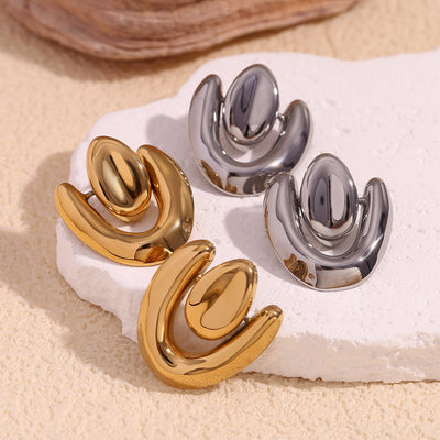 Aretes de Corazón Irregular Acero Inoxidable Chapado en Oro 18K con Costuras Geométricas - Image 3