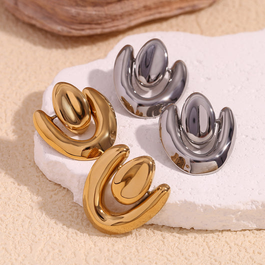 Aretes de Corazón Irregular Acero Inoxidable Chapado en Oro 18K con Costuras Geométricas - Image 3