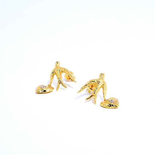 Aretes de Plata S925 Chapada Amor y Paz con Pájaros - Image 3