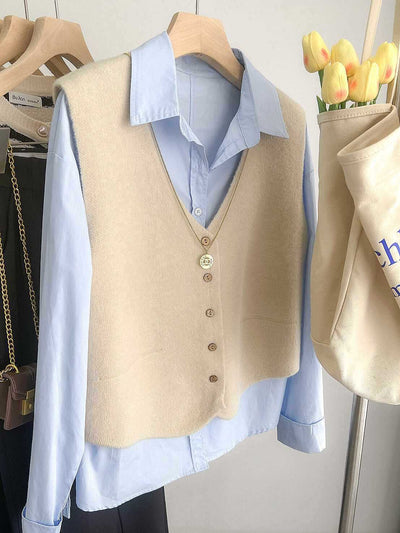 Chaleco de Punto Liso Escote V para Mujer - Versátil y Casual - Image 9