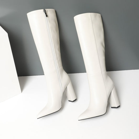 Botas Altas de Tacón Grueso Punta Afilada para Otoño e Invierno - Image 21