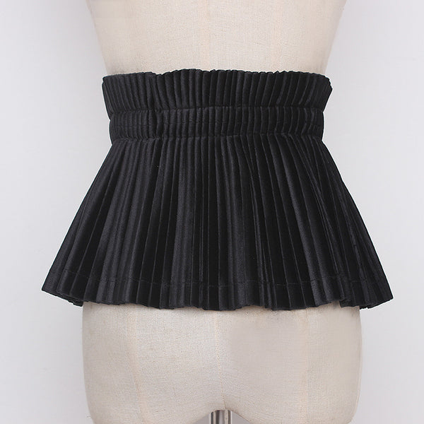 Falda Plisada Terciopelo Retro con Diseño de Hebilla Otoño-Invierno
