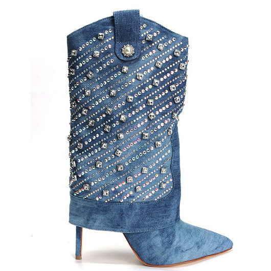 Botas Stiletto con Punta Afilada y Pedrería para Mujer - Image 10
