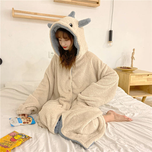 Pijama Largo con Capucha y Orejas de Felpa para Mujer - Otoño e Invierno - Image 3