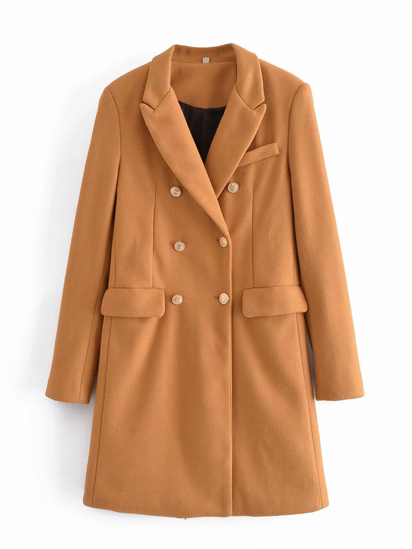 Abrigo de Lana Doble Botonadura Slim Fit Largo