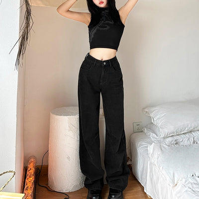Jeans Rectos de Cintura Alta con Estampado y Pierna Ancha