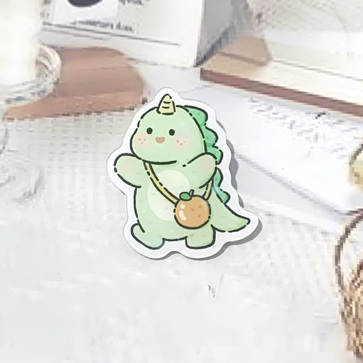Cute green cartoon dinosaur acrylic badge brooch with a shy expression and small spikes on its back. - Image 8