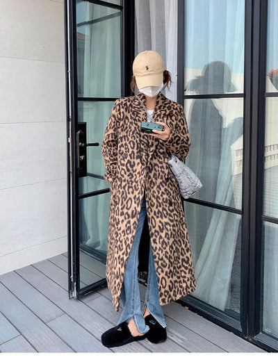Abrigo Largo de Lana Estampado Leopardo para Invierno Mujer - Image 16