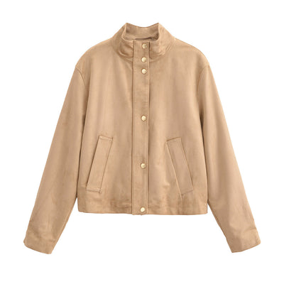 Chaqueta Casual de Cuello Alto en Ante y Forro Polar para Mujer - Image 5