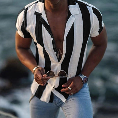 Camisa Manga Corta Algodón Mercerizado a Rayas para Hombre - Image 5