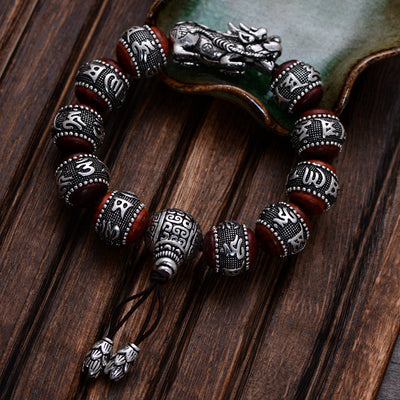 Pulsera Mantra de Plata Pura con Sándalo Rojo Retro - Image 6