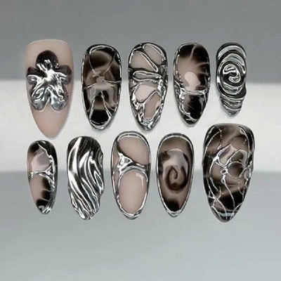 Set de 24 Uñas Postizas Almendra Larga con Flores Aurora - Image 9