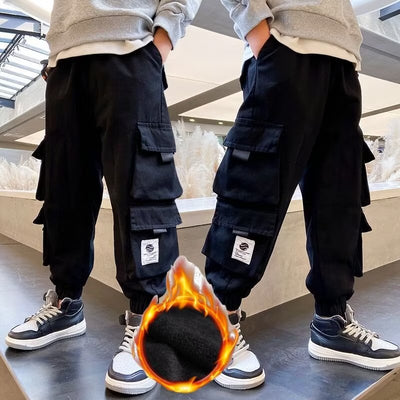 Pantalones Casuales de Trabajo Fleece con Bolsillos Múltiples para Niños y Adolescentes - Image 3