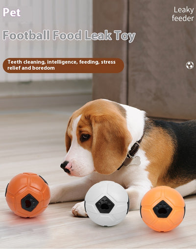 White and black dog toy with a soccer ball base and a textured rod for nibbling and teeth grinding. - Image 10