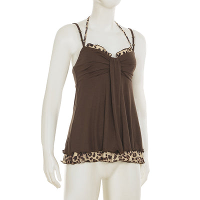 Top Halter Anudado con Detalles de Cuentas y Empalmes Leopardo - Image 7
