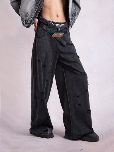Pantalones Anchos con Diseño Irregular Roto - Image 9
