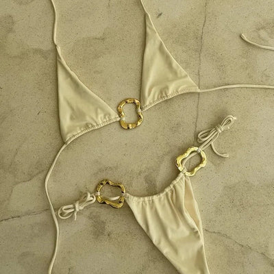 Bikini Halter con Encaje y Cordones Ajustables Cintura Baja - Image 5